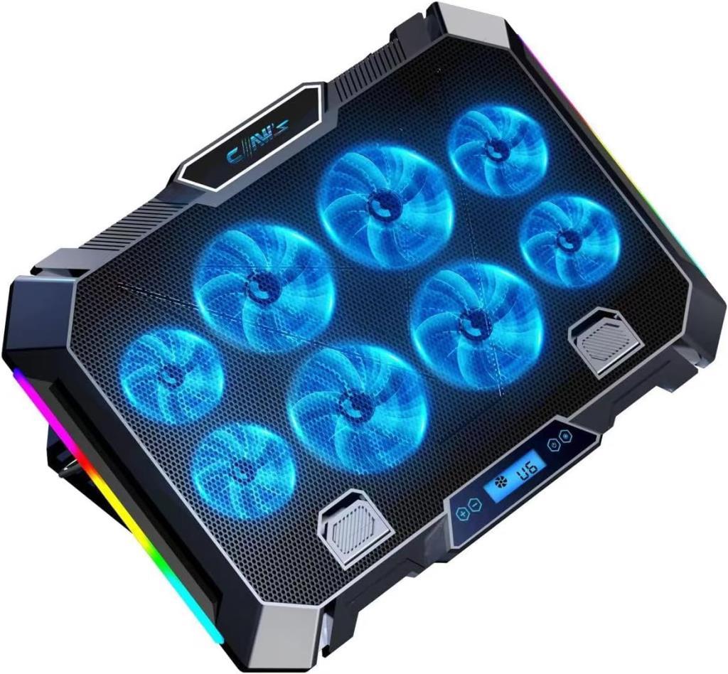 Claw's Vortex 8x Turbo LED Fan - 10 Modlu RGB - LCD Ekran - Ayarlabilir Fan Hızı - 7 Kademeli Stant - 2x USB - Metal Mesh Zemin Notebook Soğutucu Outlet