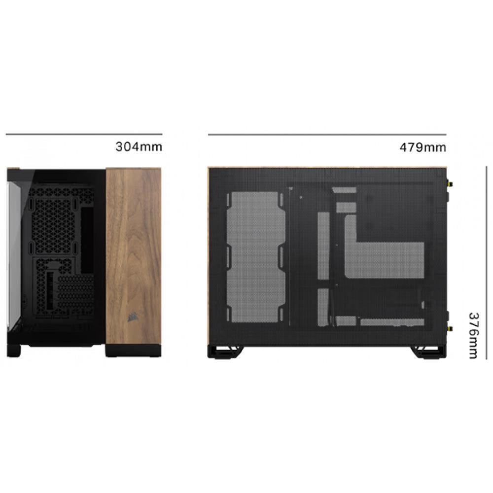 Corsair 2500X Çift Bölmeli mATX Temperli Cam Bilgisayar Kasası Siyah/Ceviz Ağacı - Outlet
