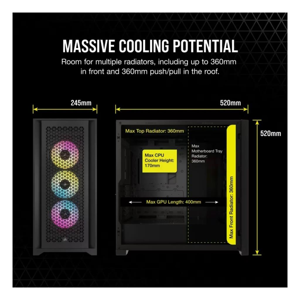 Corsair İCUE 5000D RGB Airflow CC-9011242-WW Fanlı Siyah E-ATX Oyuncu Kasası