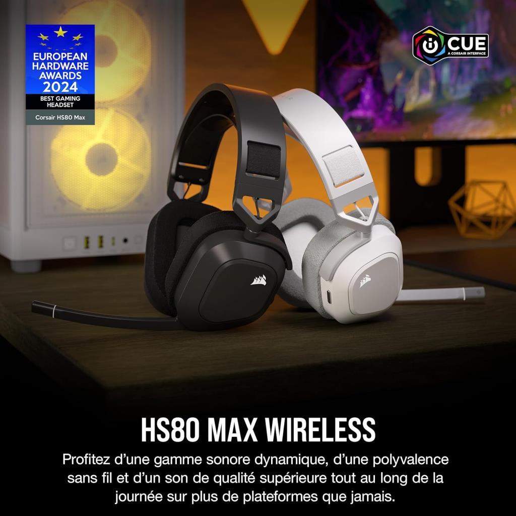 Corsair HS80 Max Wireless CA-9011296-EU Beyaz RGB Kablosuz Kulak Üstü Oyuncu Kulaklığı