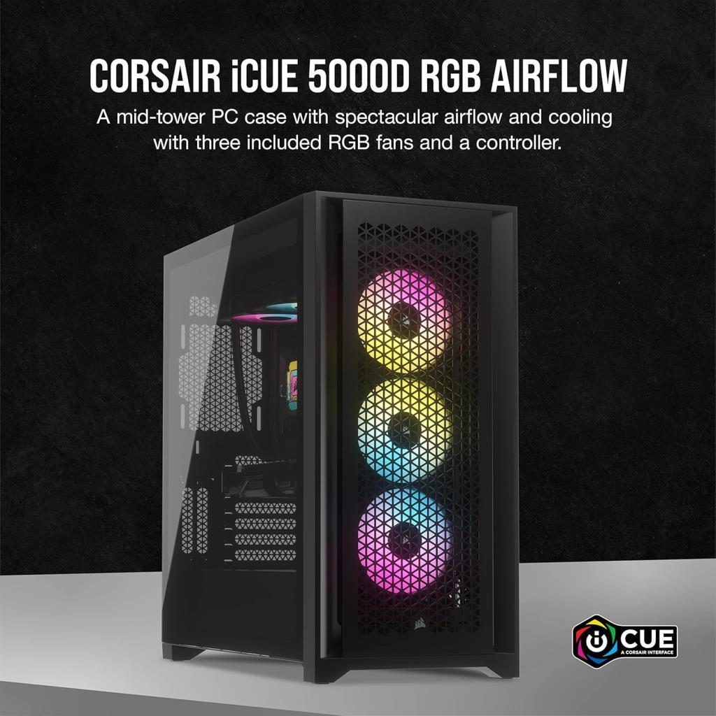 Corsair İCUE 5000D RGB Airflow CC-9011242-WW Fanlı Siyah E-ATX Oyuncu Kasası - OUTLET