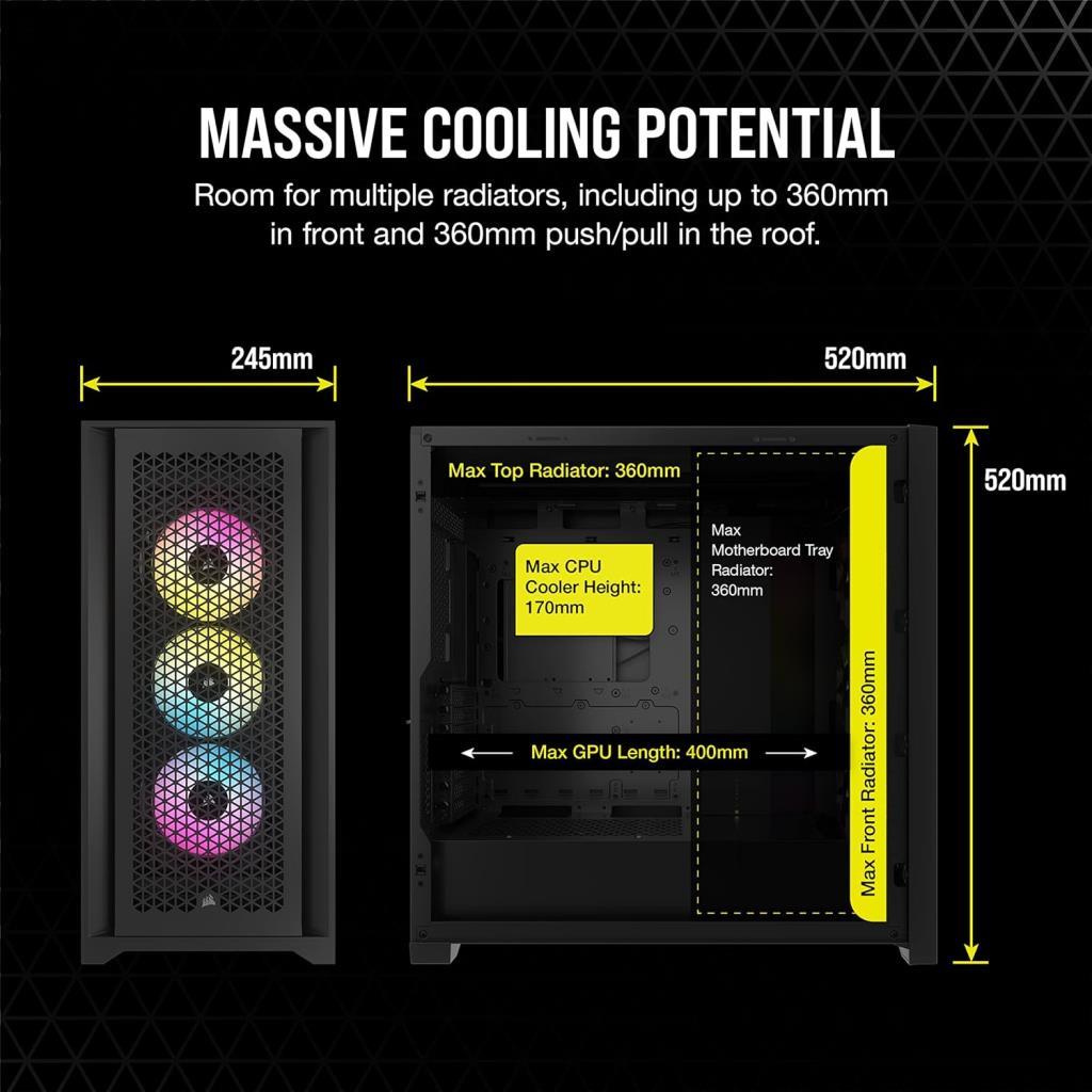 Corsair İCUE 5000D RGB Airflow CC-9011242-WW Fanlı Siyah E-ATX Oyuncu Kasası - OUTLET