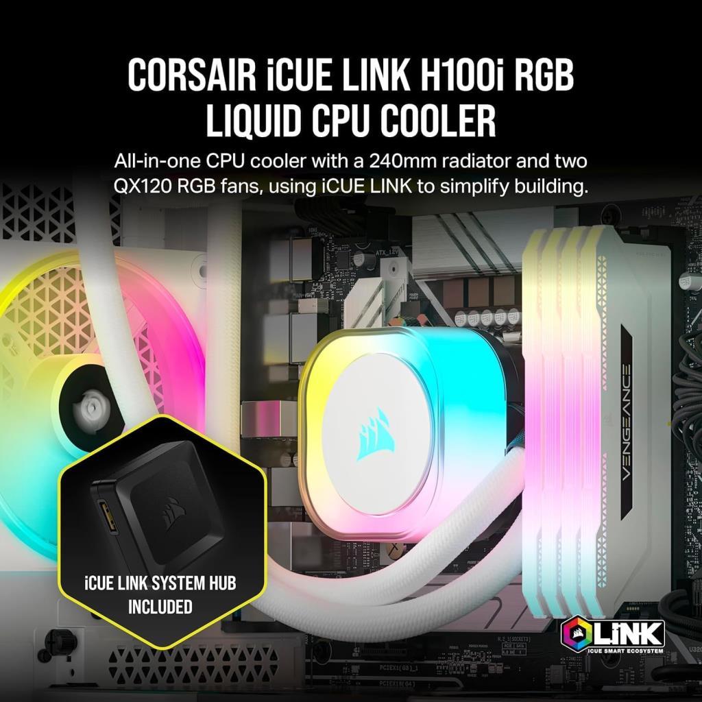 Corsair iCUE LINK H100i RGB AIO CW-9061005-WW 240 mm İşlemci Sıvı Soğutucu Beyaz - Teşhir