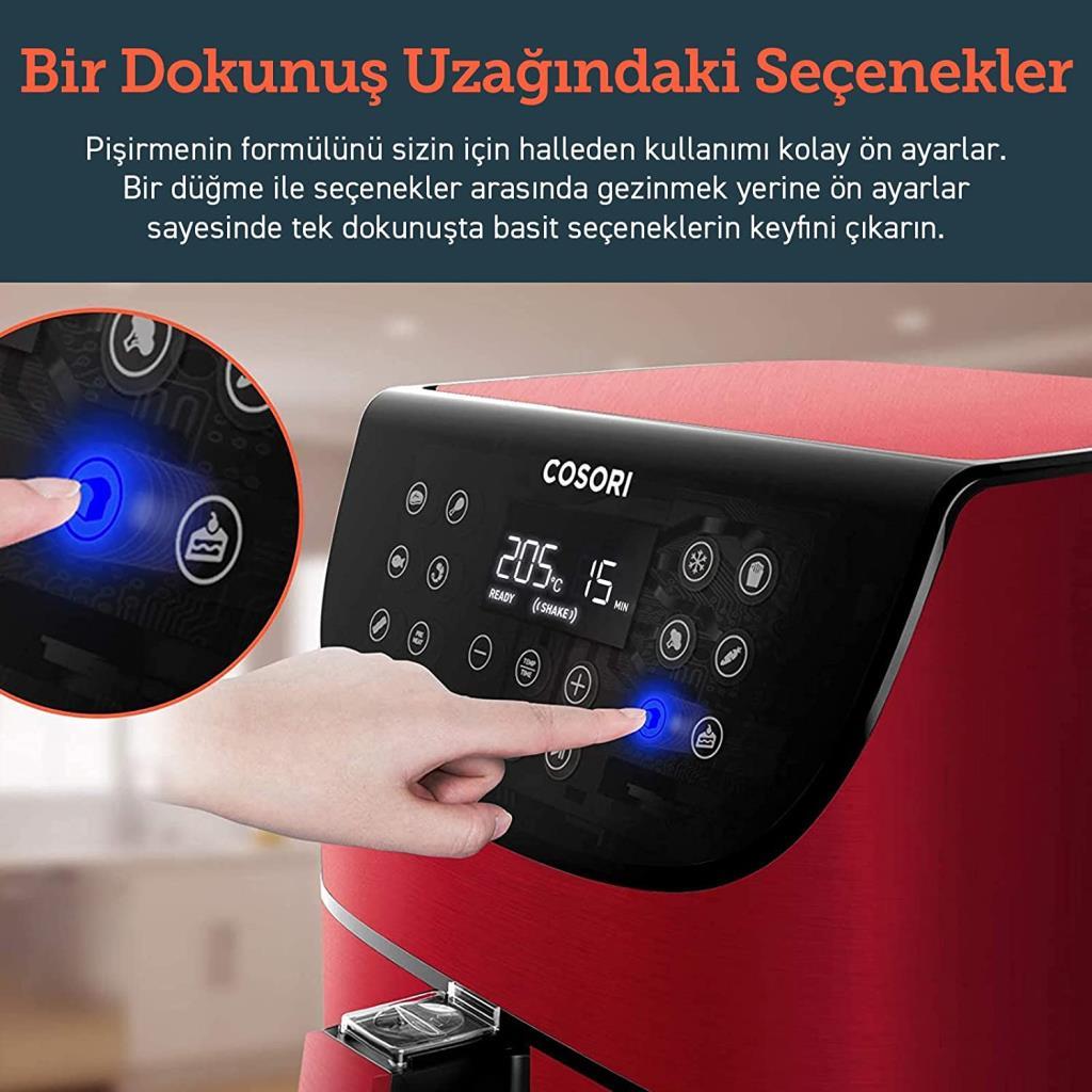 Cosori Premium XXL Airfryer 5.5 lt Yağsız Kırmızı Fritöz - TEŞHİR