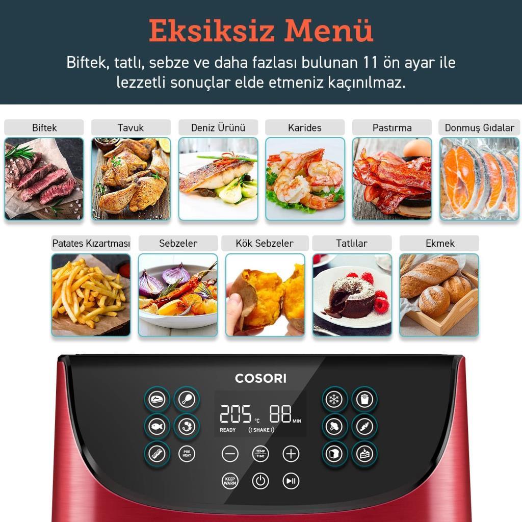 Cosori Premium XXL Airfryer 5.5 lt Yağsız Kırmızı Fritöz - TEŞHİR