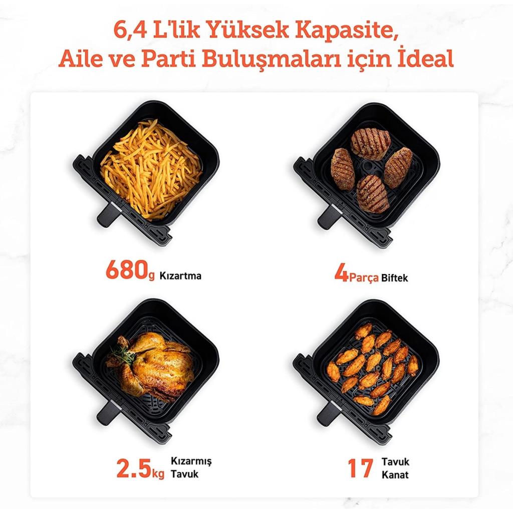 Cosori ‎CAF-P583S Dual Blaze İkili Isıtma Sistemi 6.4 lt Siyah Sıcak Hava Fritözü