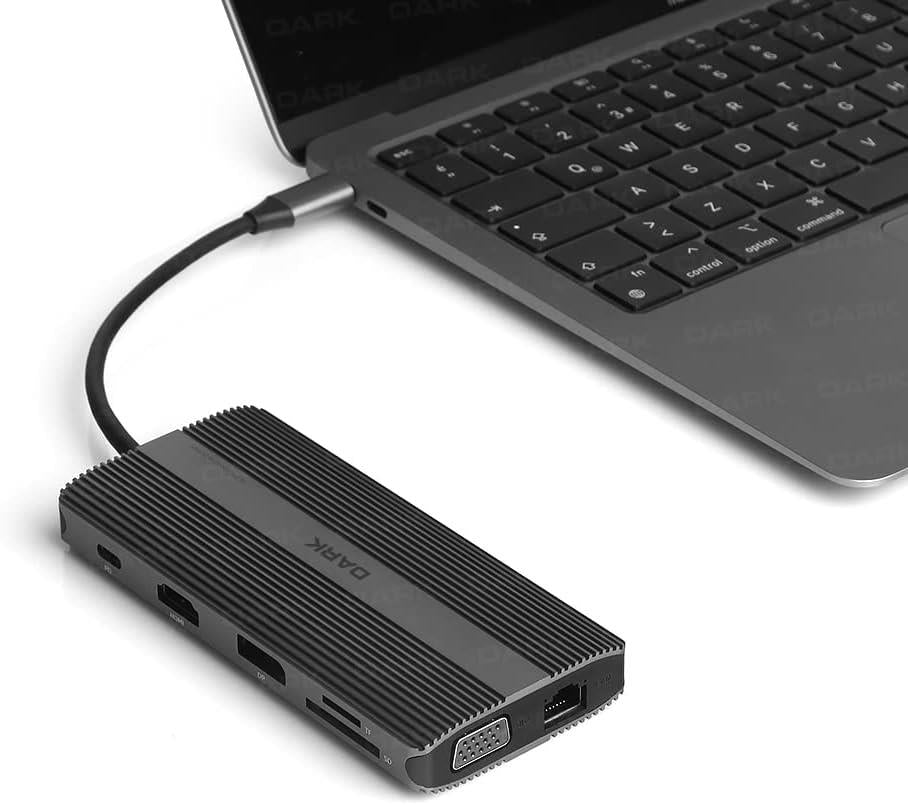 Dark USB 3.1 Gen1 Type C 12 in 1 Ethernet/USB-C & USB-C PD / 2xHDMI / VGA/TF SD Kart Okuyucu / 3xUSB 3.0 / Kulaklık Çoklayıcı - Teşhir