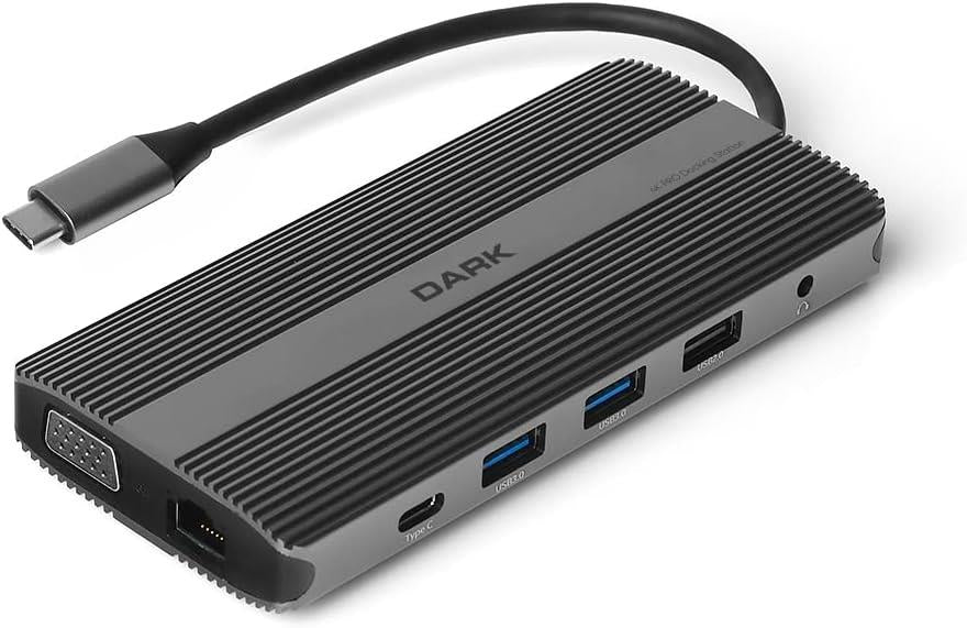 Dark USB 3.1 Gen1 Type C 12 in 1 Ethernet/USB-C & USB-C PD / 2xHDMI / VGA/TF SD Kart Okuyucu / 3xUSB 3.0 / Kulaklık Çoklayıcı - Teşhir