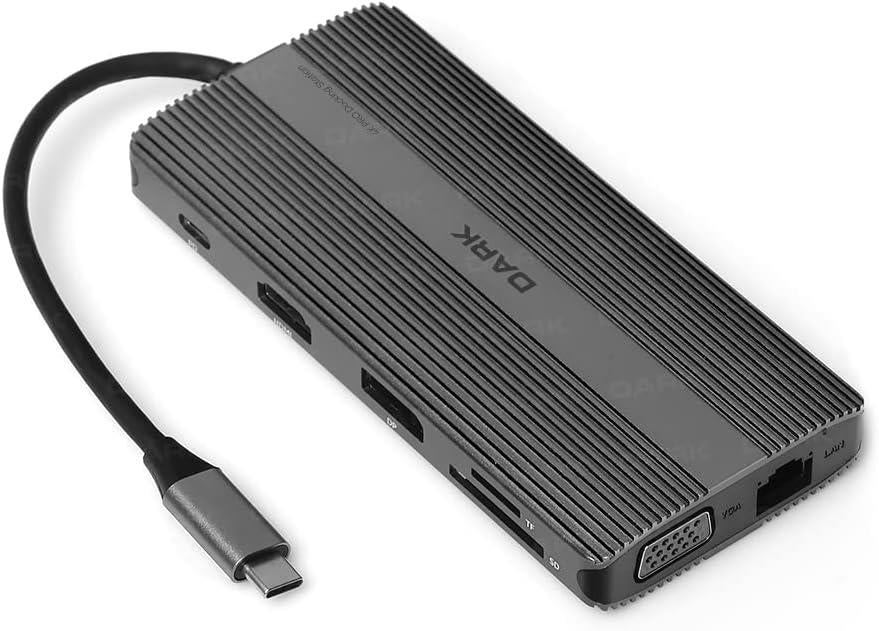Dark USB 3.1 Gen1 Type C 12 in 1 Ethernet/USB-C & USB-C PD / 2xHDMI / VGA/TF SD Kart Okuyucu / 3xUSB 3.0 / Kulaklık Çoklayıcı - Teşhir