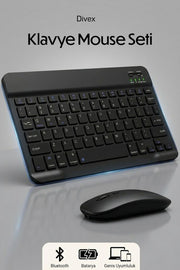 Divex Ultra İnce Kablosuz Bluetooth Klavye ve Mouse Seti Bilgisayar, Tablet ve Telefon Uyumlu, Taşınabilir - Outlet