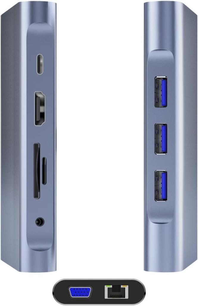 DM CHB055 Type-C to HDMI VGA RJ45 USB 3.0 AUX PD TF SD ÇEVİRİCİ - Teşhir