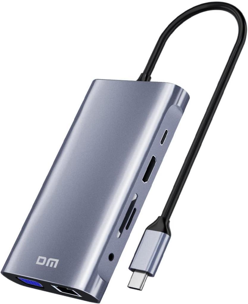 DM CHB055 Type-C to HDMI VGA RJ45 USB 3.0 AUX PD TF SD ÇEVİRİCİ - Teşhir