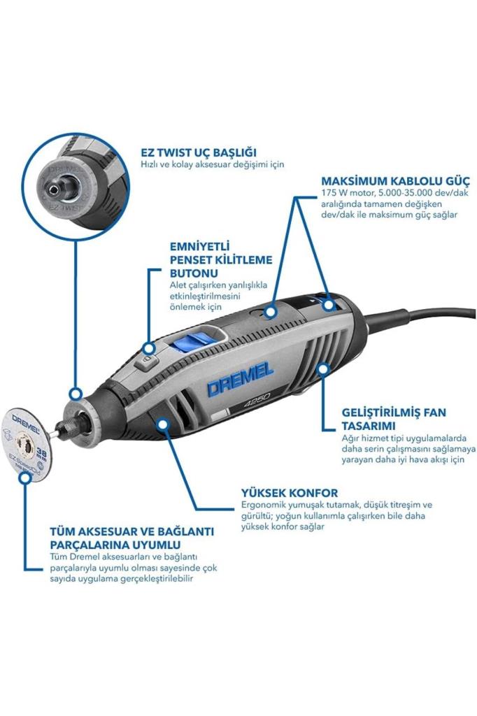Dremel F0134250JK 4250-6 128 Aksesuarlı 175 W Gravür Taşlama El Motoru