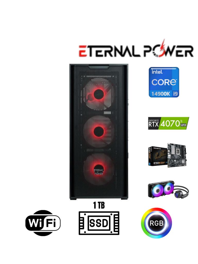 Eternal Power Intel i9 14900K RTX 4070 Ti Super Gaming PC | 16GB DDR5 | 1TB NVMe M.2 | B760M WiFi | 750W | 240mm Sıvı Soğutma