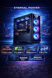 كمبيوتر ألعاب Eternal Power IGNITE Ryzen 5 7500F RTX 4060 Ti 16GB DDR5 1TB M.2 B650M WIFI 650W 360mm