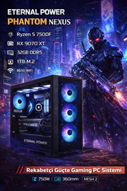 Eternal Power PHANTOM NEXUS Ryzen 5 7500F RX 9070 XT 32GB DDR5 1TB M.2 B650 WIFI 750W 360mm MESH 2 كمبيوتر ألعاب