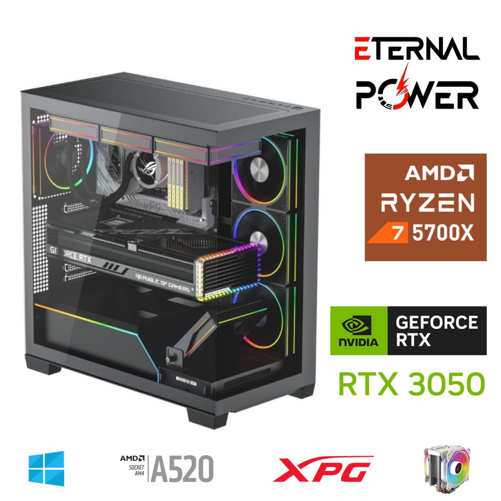 ETERNAL POWER RYZEN 7 5700X 32G DDR4 1TB M.2 RTX3050 A520 T650W