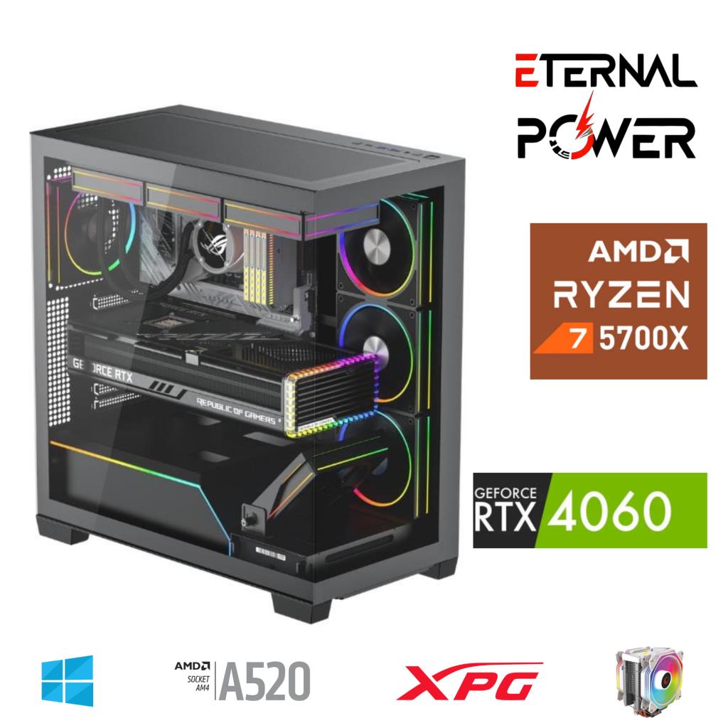 ETERNAL POWER RYZEN 7 5700X 32G DDR4 1TB M.2 RTX4060 A520 T650W