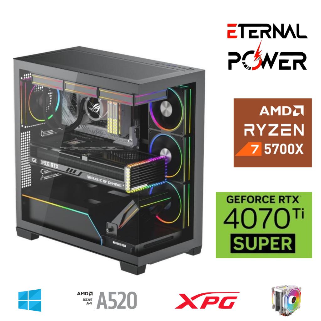 ETERNAL POWER RYZEN 7 5700X 32G DDR4 1TB M.2 RTX4070Ti Super A520 T750W
