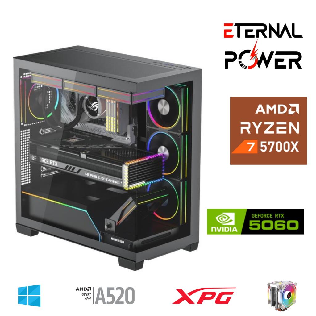 ETERNAL POWER RYZEN 7 5700X 32G DDR4 1TB M.2 RTX5060 A520 T650W