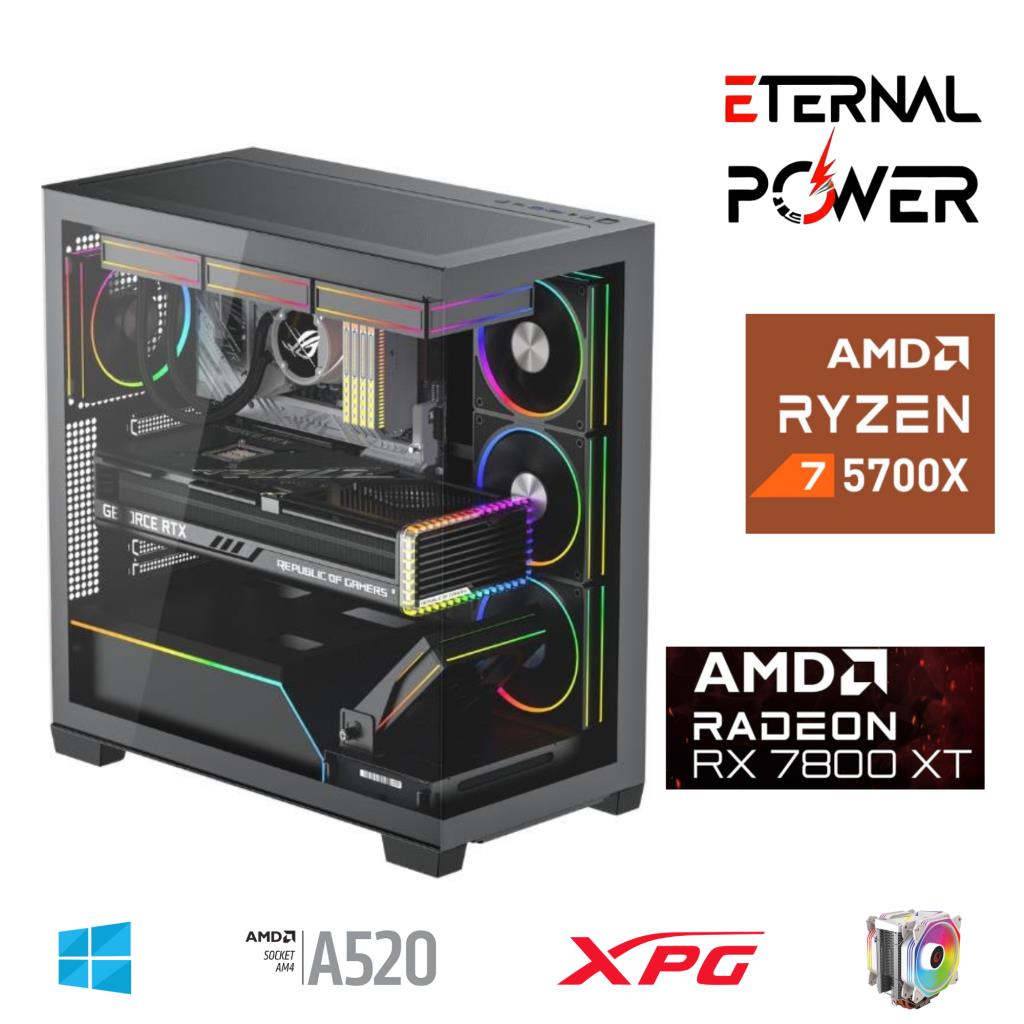 ETERNAL POWER RYZEN 7 5700X 32G DDR4 1TB M.2 RX7800XT A520 T650W