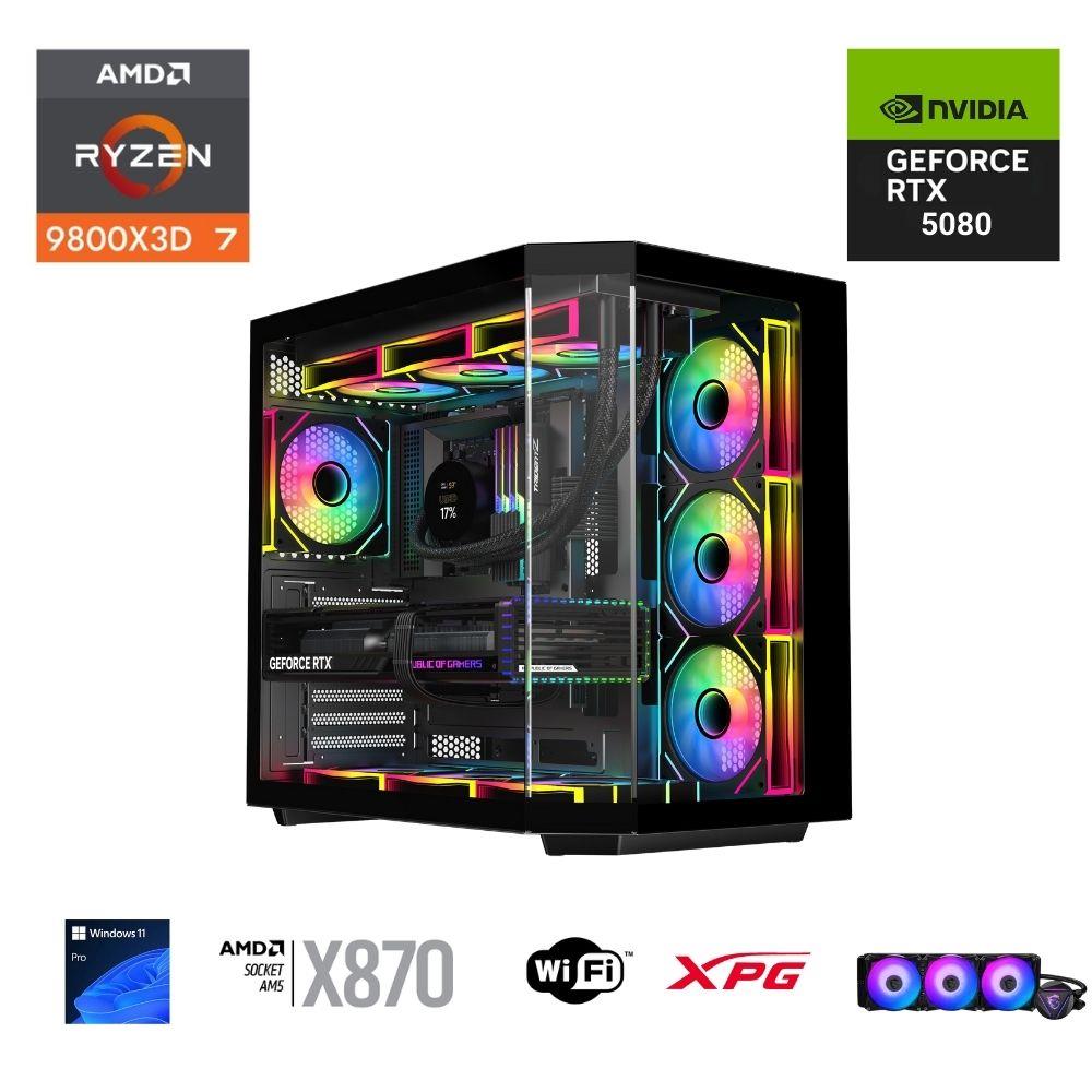 معالج ETERNAL POWER RYZEN 7 9800X3D سعة 32 جيجابايت DDR5 وذاكرة 2 تيرابايت M.2 وبطاقة رسومات RTX 5080 X870 وواي فاي 1000 واط وسرعة 360 ميجابت في الثانية