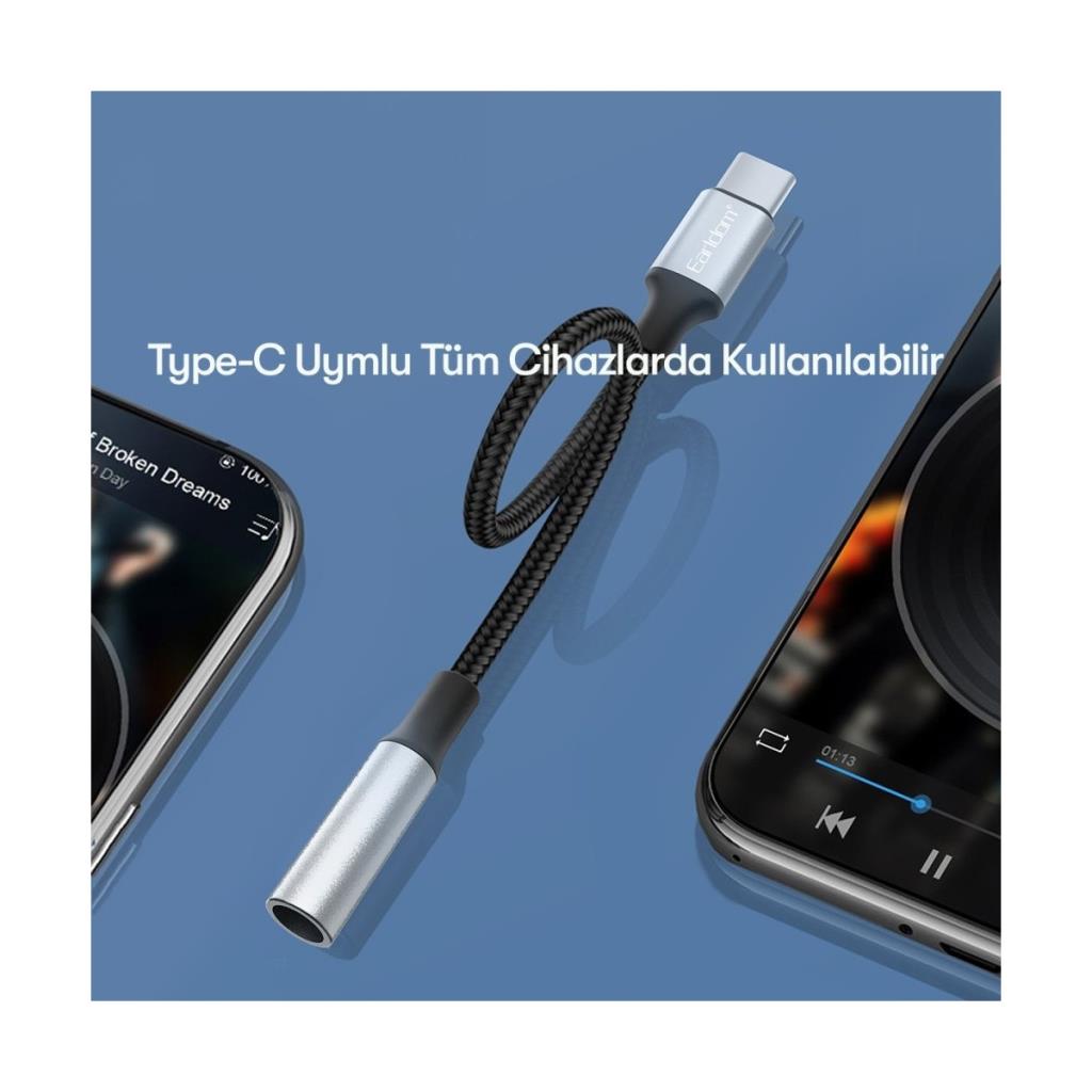 Earldom OT77 Type‑C‑to‑AUX Adaptör – Tak‑Çalıştır Kulaklık Dönüştürücü, 3.5 mm Ses Jack Teşhir