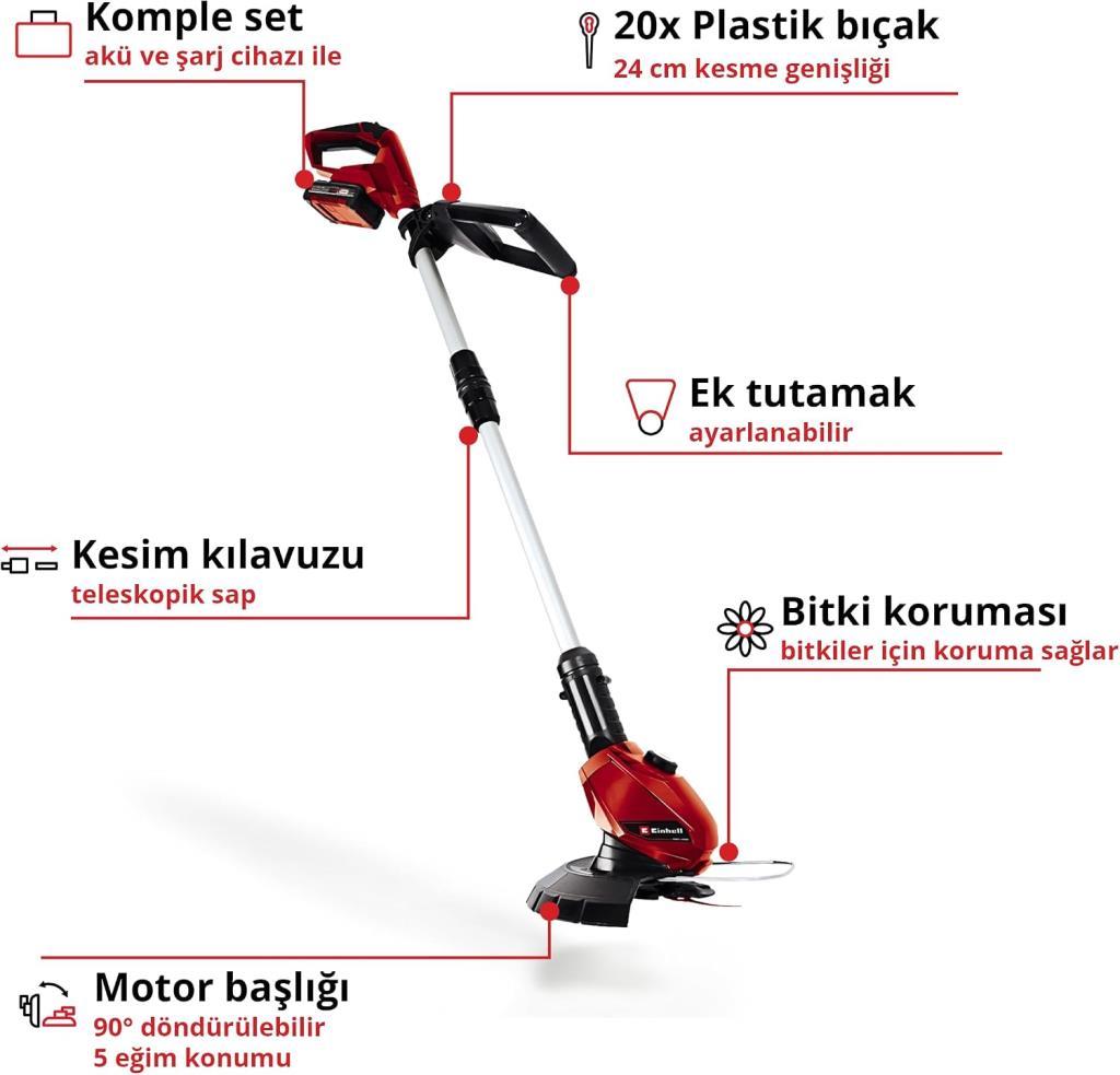 Einhell Akülü Kenar Kesme GE-CT 18 Li Solo Power X-Change (Li-Ion, 18V, 8500 dev/dak, dönebilir ve eğilebilir motor başlığı, Flowerguard, akü ve şarj cihazı dahil değildir) - 3411172 Teşhir