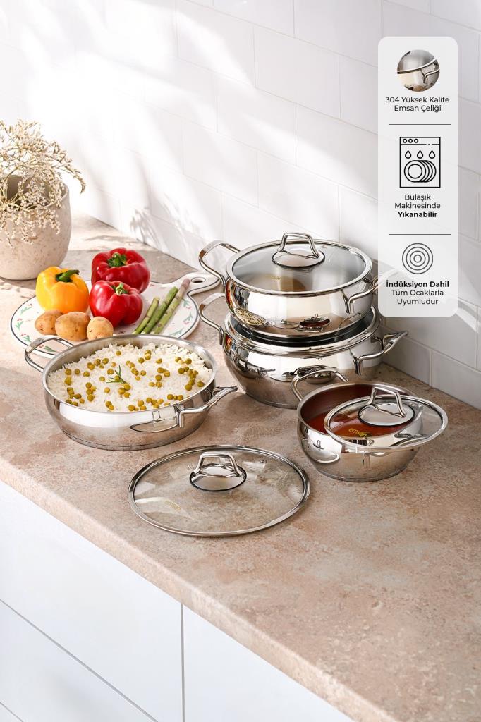 Emsan Cemre 8 Parça Çelik Tencere Seti Outlet
