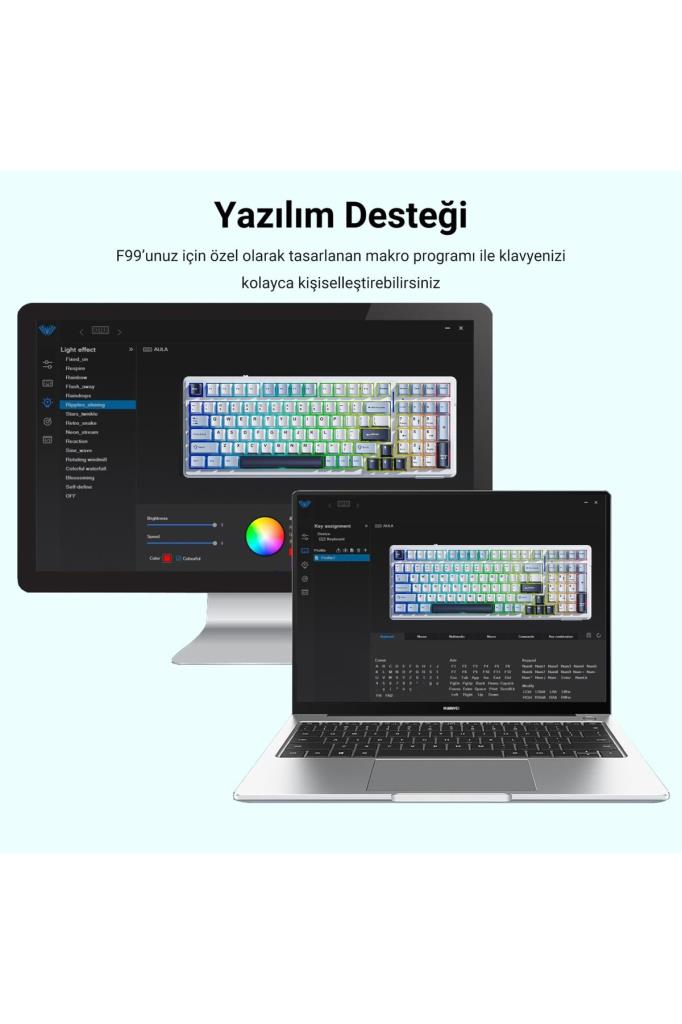 Aula F99 Lacivert RGB GrayWood V3 Switch Kablolu/Kablosuz Mekanik Oyuncu Klavyesi Teşhir