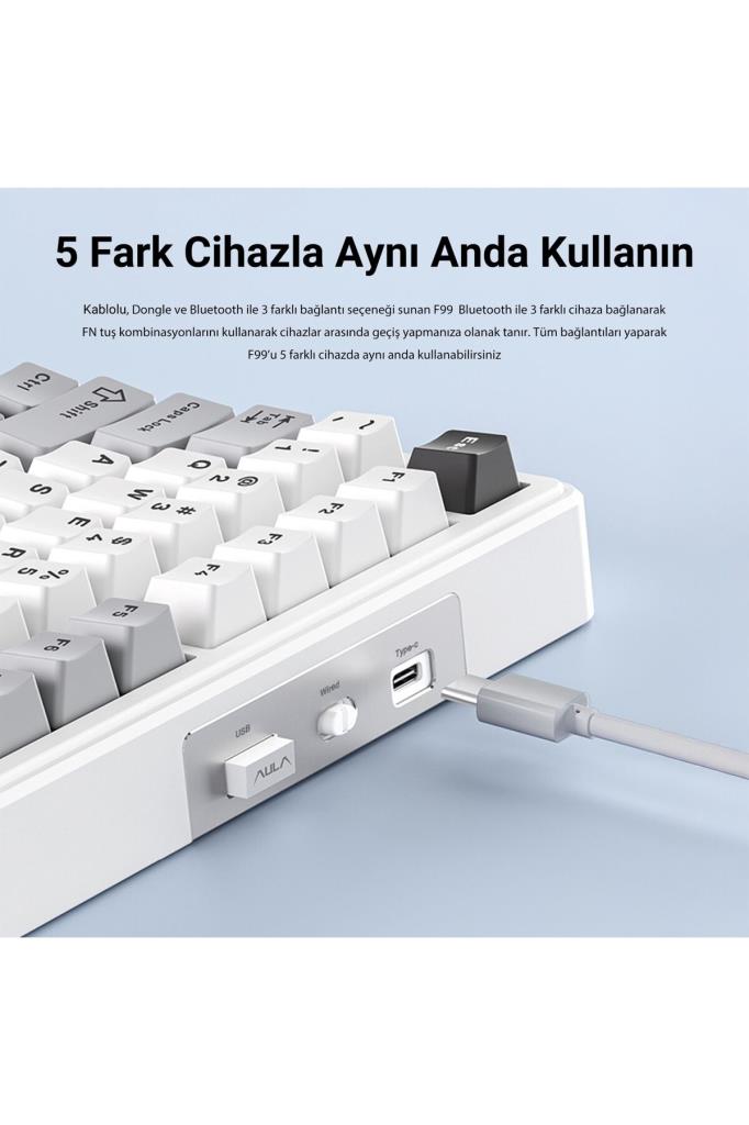Aula F99 Lacivert RGB GrayWood V3 Switch Kablolu/Kablosuz Mekanik Oyuncu Klavyesi Teşhir