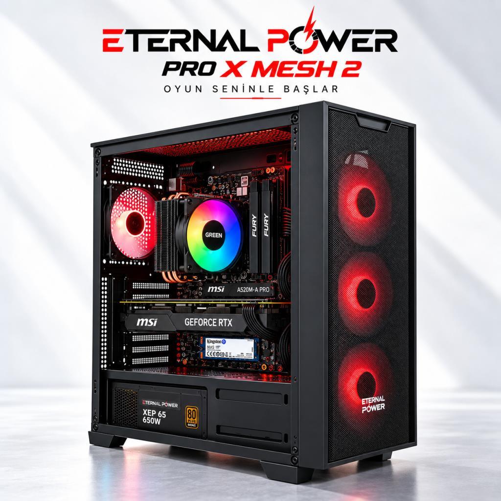 Eternal Power AMD Ryzen 7 5700X - MSI GeForce RTX 4060 8GB - Kingston 32GB 3600MHz DDR4 RAM - 1TB NVMe M.2 SSD - Green Notus 100 ARGB Soğutma Hazır Oyuncu Bilgisayarı