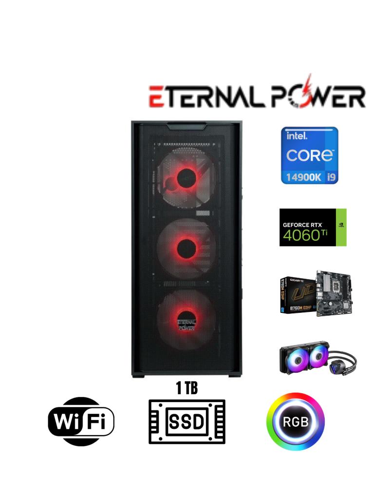 Eternal Power Intel i9 14900K RTX 4060 Ti Gaming PC | 16GB DDR5 | 1TB NVMe M.2 | B760M WiFi | 750W | 240mm Sıvı Soğutma