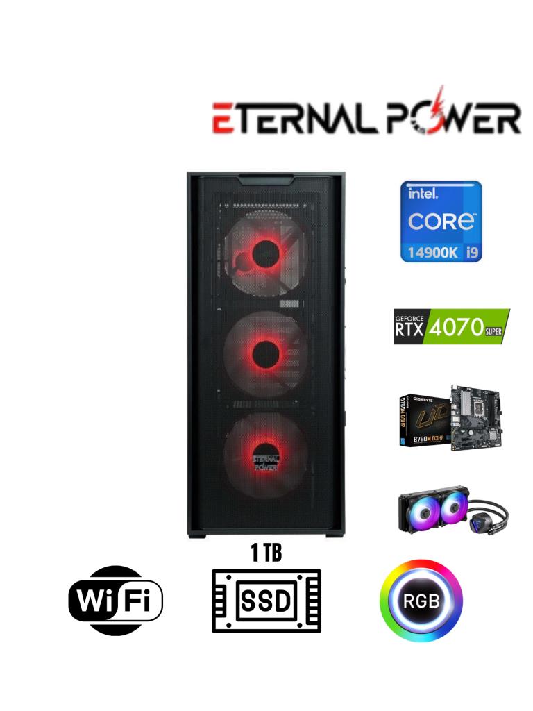 ETERNAL POWER Intel i9 14900K RTX 4070 Super Gaming PC | 16GB DDR5 | 1TB NVMe M.2 | B760M WiFi | 750W | 240mm Sıvı Soğutma