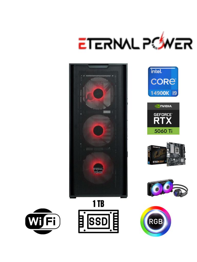 Eternal Power Intel i9 14900K RTX 5060 Ti Gaming PC | 16GB DDR5 | 1TB NVMe M.2 | B760M WiFi | 750W | 240mm Sıvı Soğutma