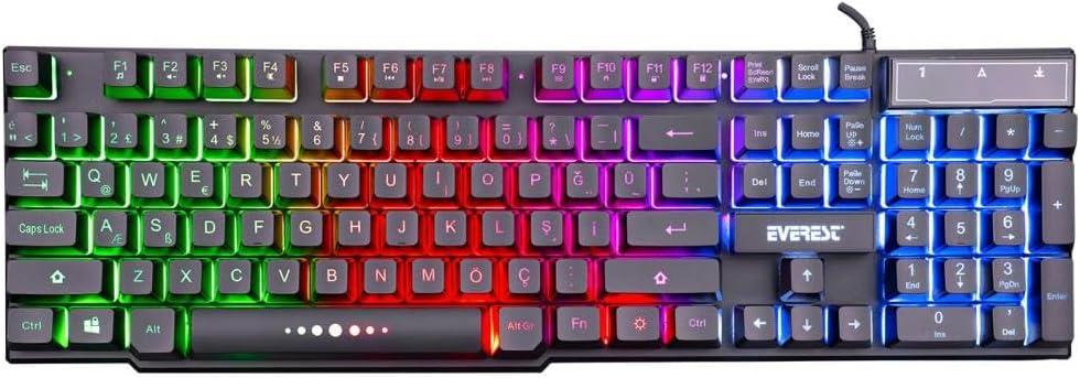 Everest KB-X88 USB Mekanik Hisli Gökkuşağı Aydınlatmalı Q Oyuncu Klavyesi, Siyah Teşhir