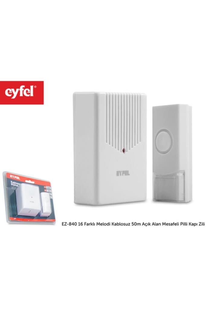 Eyfel EZ-840 16 Farklı Melodi Kablosuz 50 m Açık Alan Mesafeli Pilli Kapı Zili - TEŞHİR