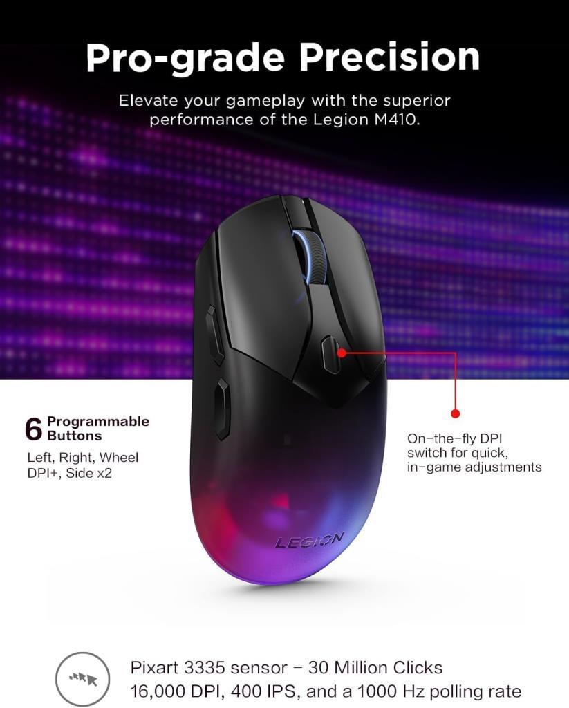 Lenovo Legion M410 GY51P83012 RGB Şarjlı Optik Kablolu/Kablosuz Oyuncu Mouse - Outlet