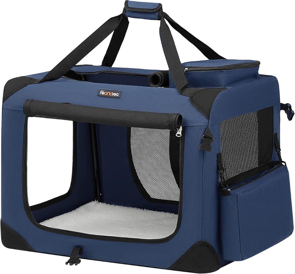 FEANDREA Köpek Kutusu, Araba İçin Taşıma Kutusu, Köpek Taşıma Kutusu, Oxford Kumaştan Katlanabilir Kedi Kutusu, L, 70 x 52 x 52 cm, Koyu Mavi - Outlet