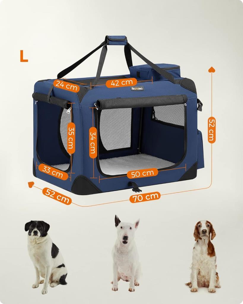 FEANDREA Köpek Kutusu, Araba İçin Taşıma Kutusu, Köpek Taşıma Kutusu, Oxford Kumaştan Katlanabilir Kedi Kutusu, L, 70 x 52 x 52 cm, Koyu Mavi - Outlet