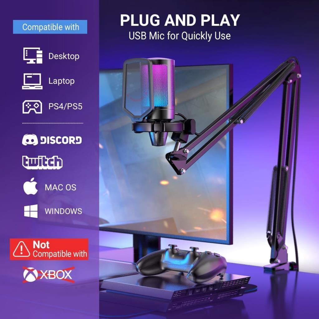 Fifine Ampligame A6T RGB USB Yayıncı Mikrofonu