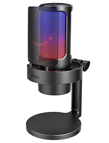 FIFINE USB Mikrofonu, AmpliGame Oyun Bilgisayarı Masaüstü Kondansatör, RGB Mikrofon