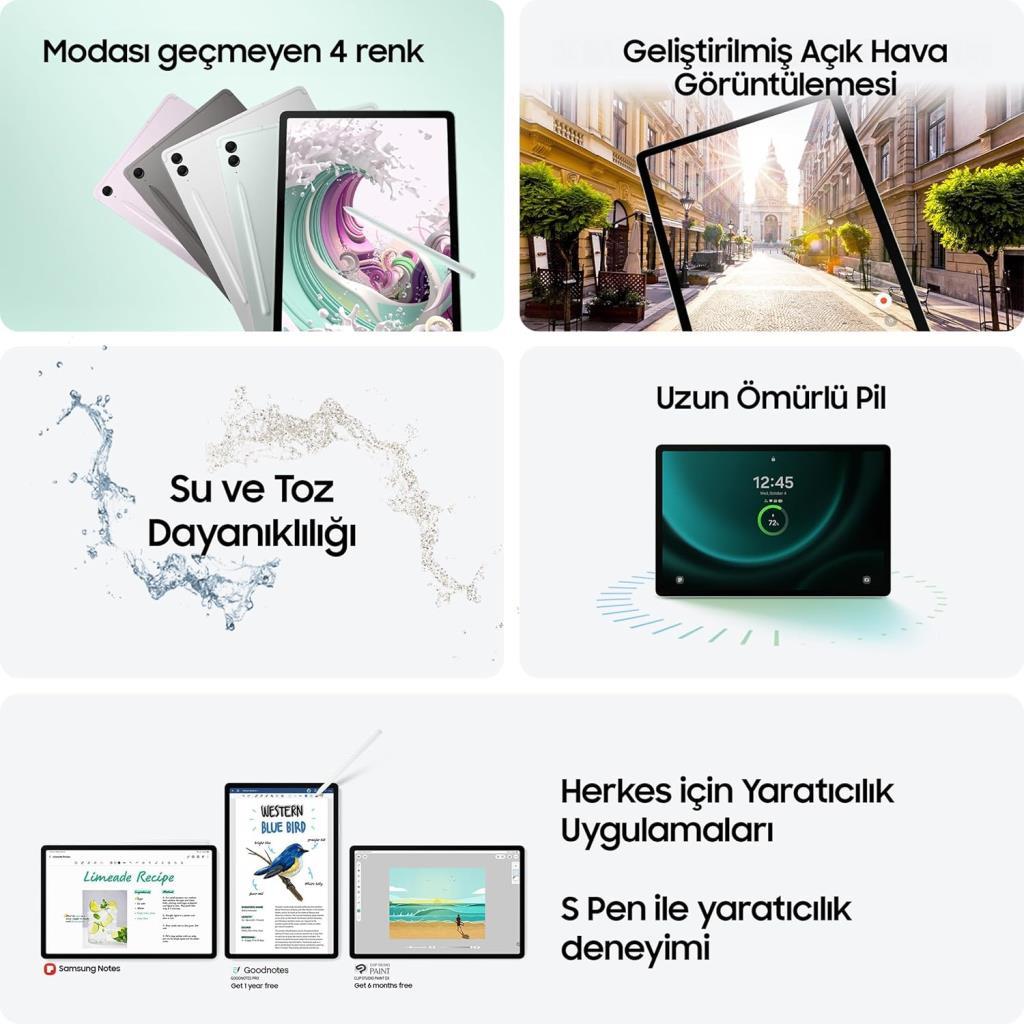Samsung Galaxy Tab S9 FE Plus SM-X610 Yeşil 128 GB 12.4" Tablet Outlet