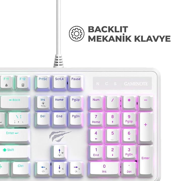 Havit Gamenote KB870L Beyaz RGB Blue Switch Mekanik Oyuncu Klavyesi - OUTLET