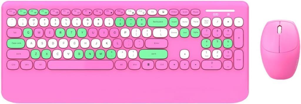 Coverzone Geezer Kablosuz Klavye Mouse Set 106 Tuşlu İngilizce Q Notebook Laptop Uyumlu Ev ve Ofis için Bilek Destekli USB Dongle ile Bağlantı G100 (Pembe) Teşhir