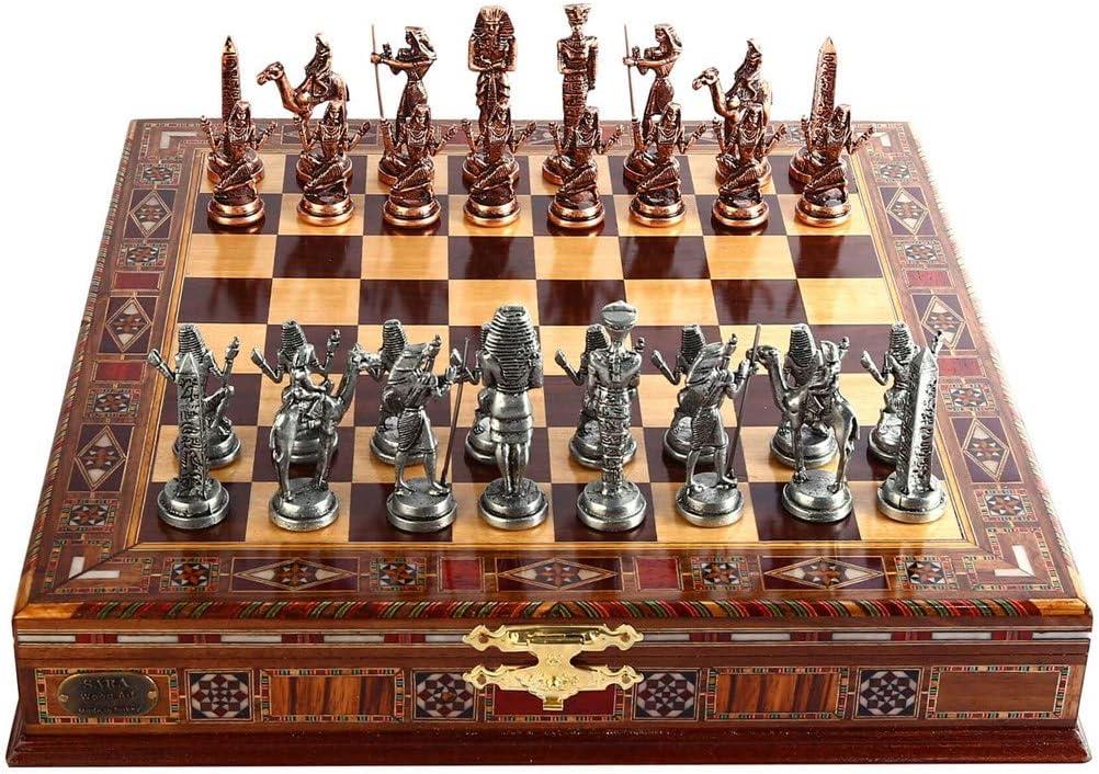 GiftHome Metal Mısır Satranç Takımı Antik ve El Yapımı Masif Ahşap Sandıklı Satranç Tahtası Outlet