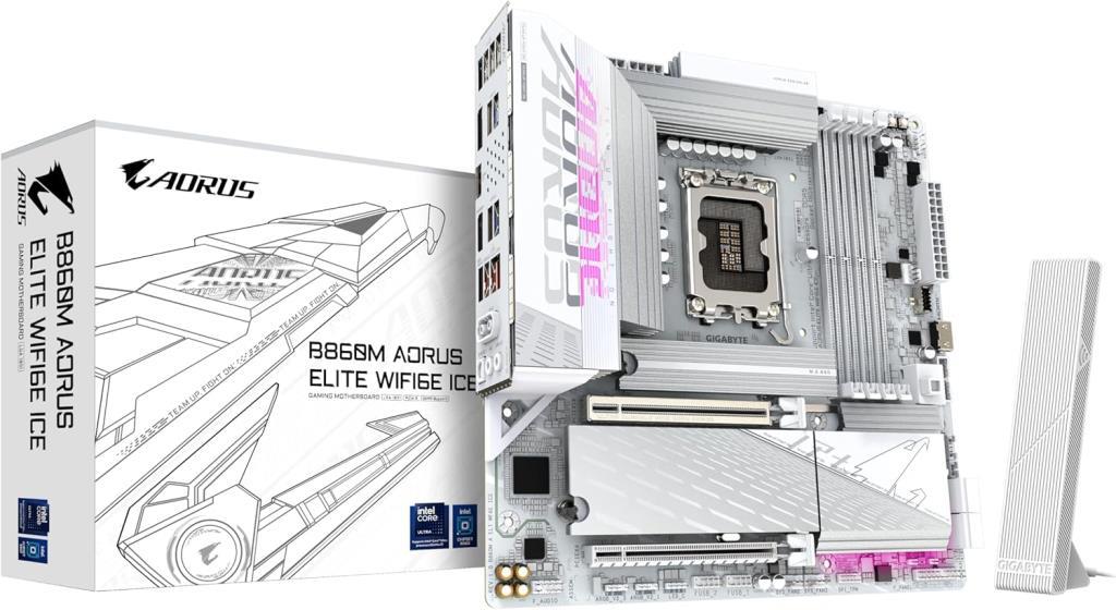 Gigabyte B860M Aorus Elite WIFI6E Ice Intel LGA1851 DDR5 Micro ATX Anakart Teşhir