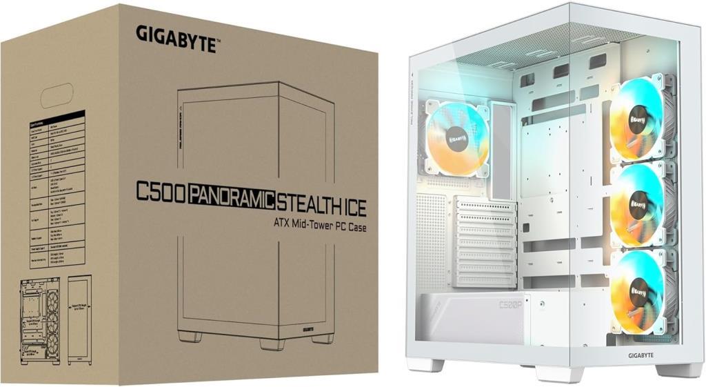 Gigabyte C500 Panoramic Stealth Ice GB-C500PI ST ARGB Fan White ATX Gaming Case Outlet
