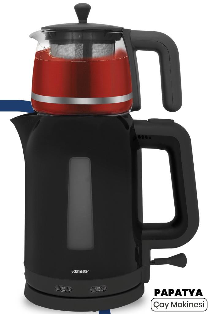 Goldmaster GM-7321S Papatya Siyah 2200 W Cam Demlikli Çay Makinesi