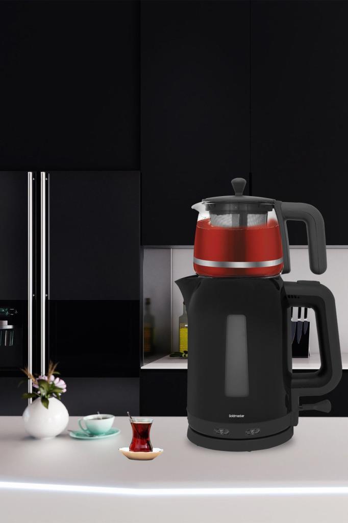 Goldmaster GM-7321S Papatya Siyah 2200 W Cam Demlikli Çay Makinesi